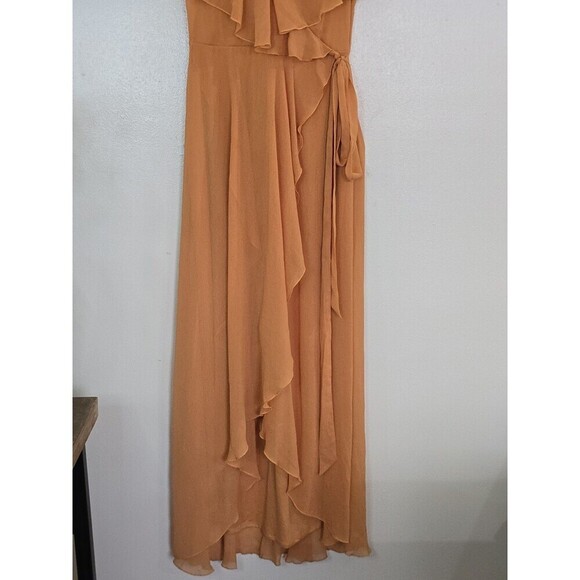 ASOS Formal Maxi Dress Womens Size 6 Faux Wrap Orange Flutter Sleeves Cape - Picture 6 of 11